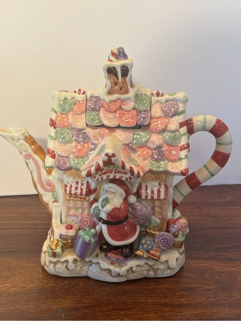 Fitz & Floyd Christmas Candy Land Express CANDY SHOP Teapot No Box EUC